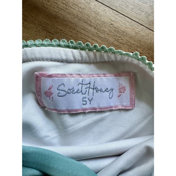 SweetHoney Morgan Skirted One Piece Swimsuit Creamy Floral Pink Green Gingham 5 - Picture 7 of 9